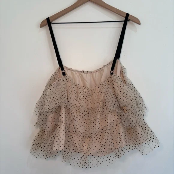 Arula Nude Black Polka Dot Tulle Ruffle Top Size C (3X) NWT - Picture 4 of 4